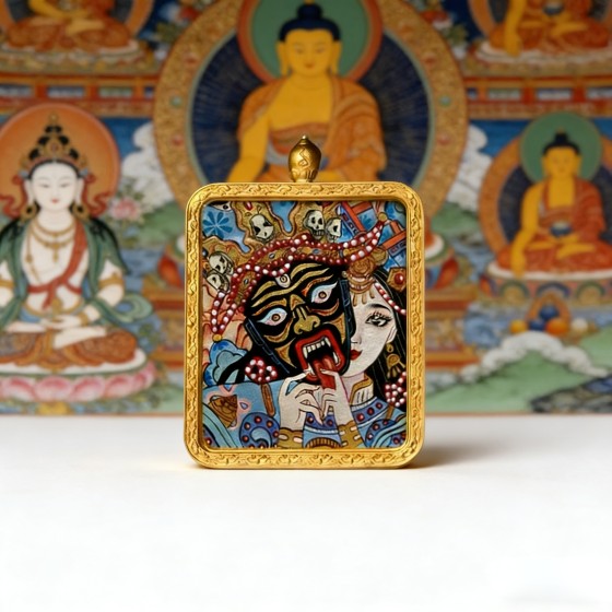 Zhaqilam's Past and Present Life Semi-Hand-Painted Thangka Necklace